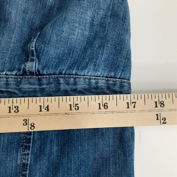 Vintage Y2K Denim Dress Halter Mini Sun Dress Med Wash Jean Dress Womens 16 - Picture 7 of 8